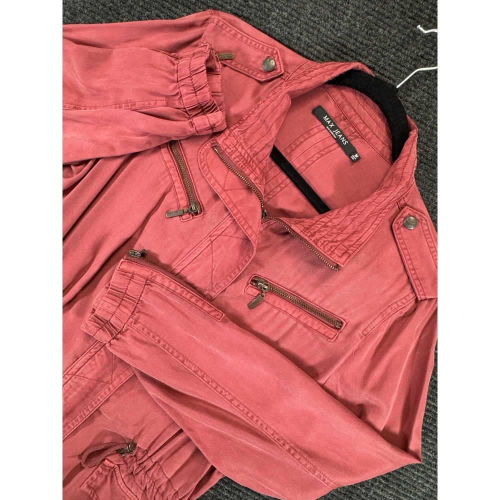 MAX Jeans Women's Utility Anorak Jacket Pink Coral Tencel Cinch Waist Size M